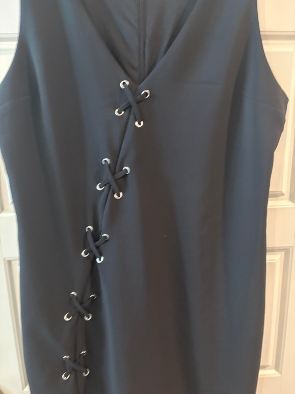 Bold Elements Black Lace-Up Dress Size Large | Sleek Career Chic Bodycon - Picture 7 of 13
